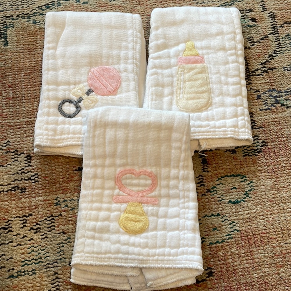 Baby Essentials Embroidered Burp Cloth Set - White, Pink, Yellow